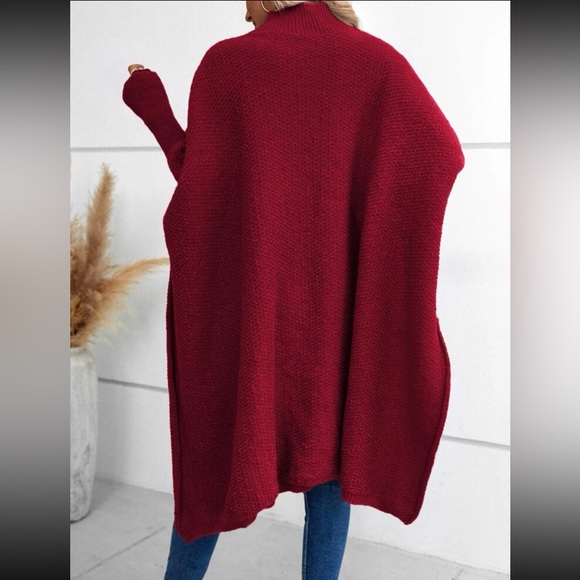 Cozy Mock Neck Dolman Sleeve High Low Hem knit Sweater Cape - Picture 12 of 16